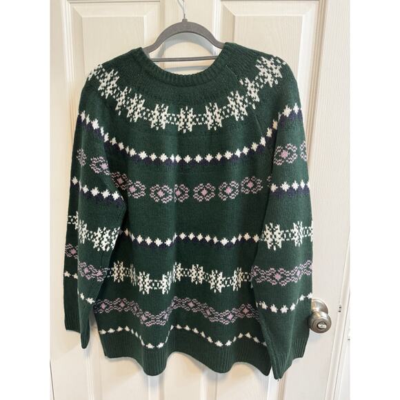 Sonoma Women’s XXL Supersoft Fair Isle Pullover Sweater Green Pink Long Sleeve - Picture 2 of 10